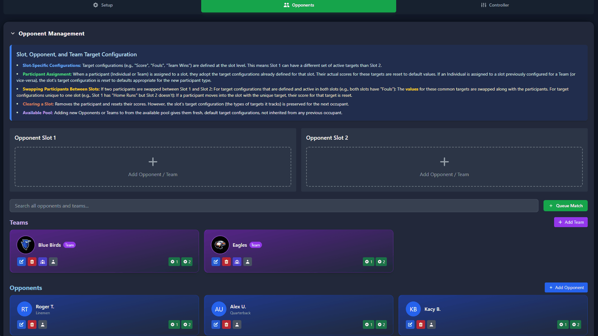 Opponent and team management hero