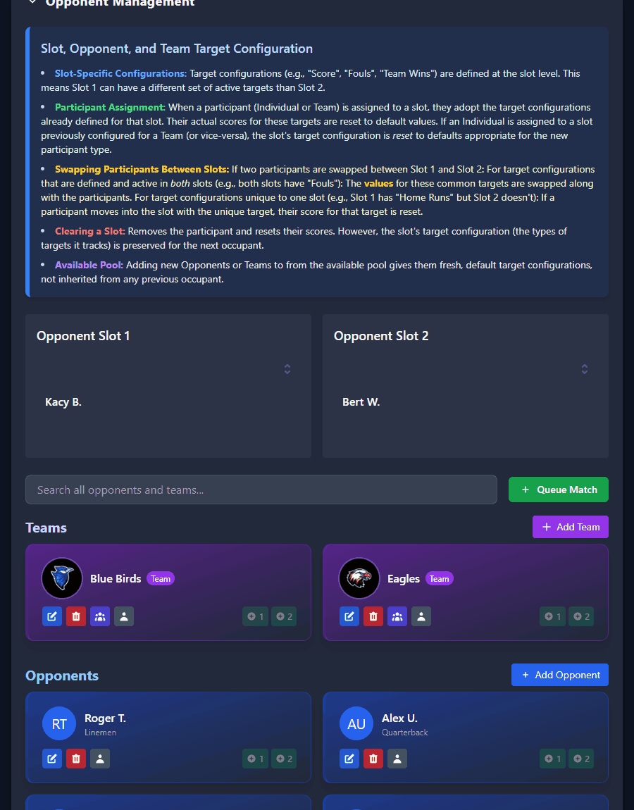 Queue, Save & Load Matchups